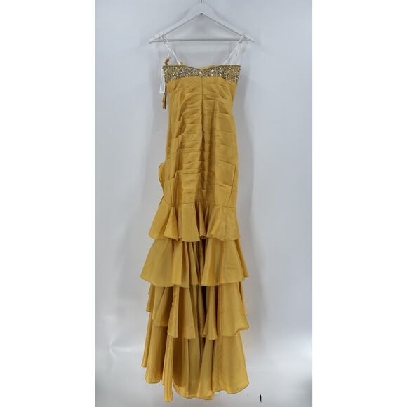 NWT Tony Bowls Le Gala Vintage Dress Womens 6 Gold Tiered Ruffles Sequin Gown - Picture 13 of 16